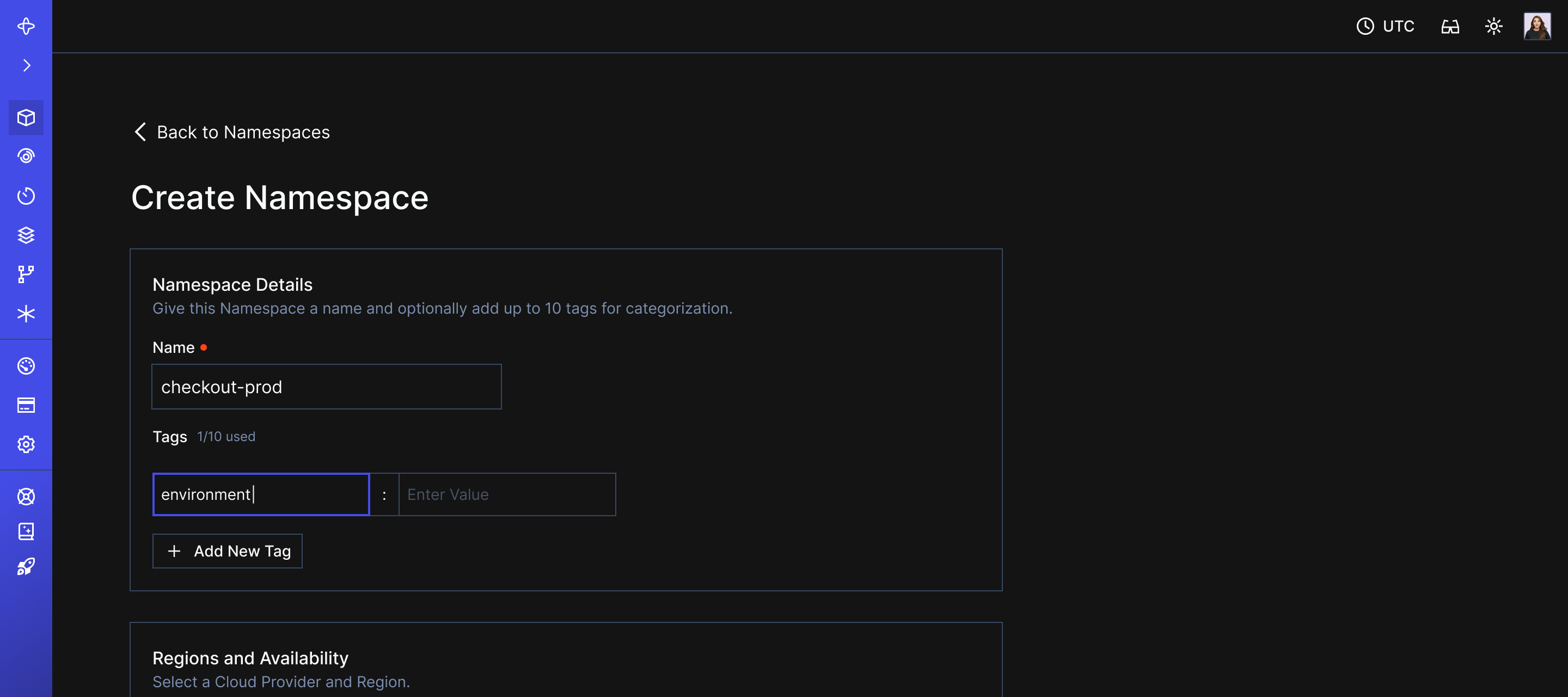 After adding a tag during namespace creation
